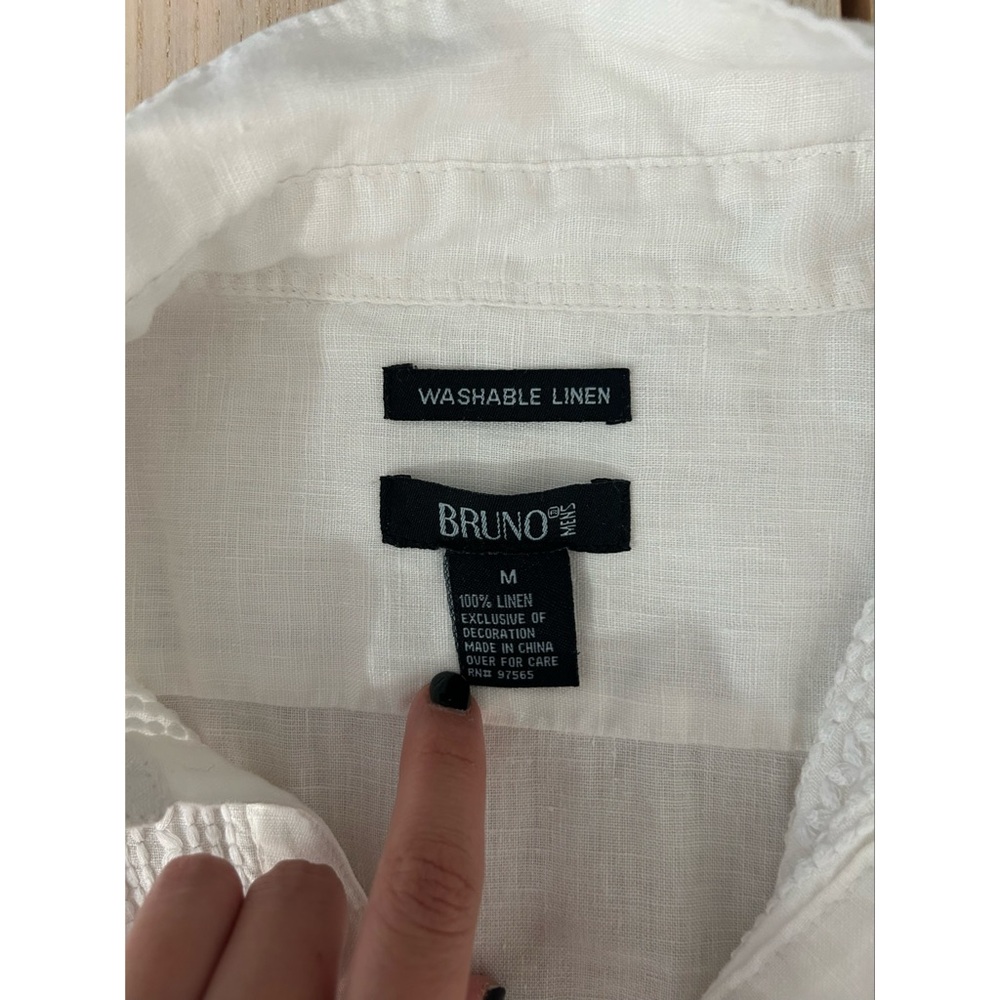 Bruno Men’s White Linen Long Sleeve Tunic Shirt Medium Embroidered Beach Summer - Picture 3 of 4
